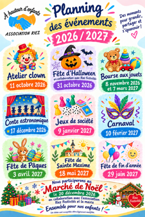 Association à Hauteur d&rsquo;Enfants : Planning des événements 2026-2027